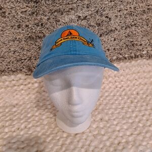 Adams Blue Hat with Orange Embroidery So Far Sew Good Baseball Cap